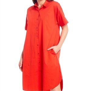Eileen Fisher Cotton Button Front T-Shirt Short Sleeve Midi Dress
